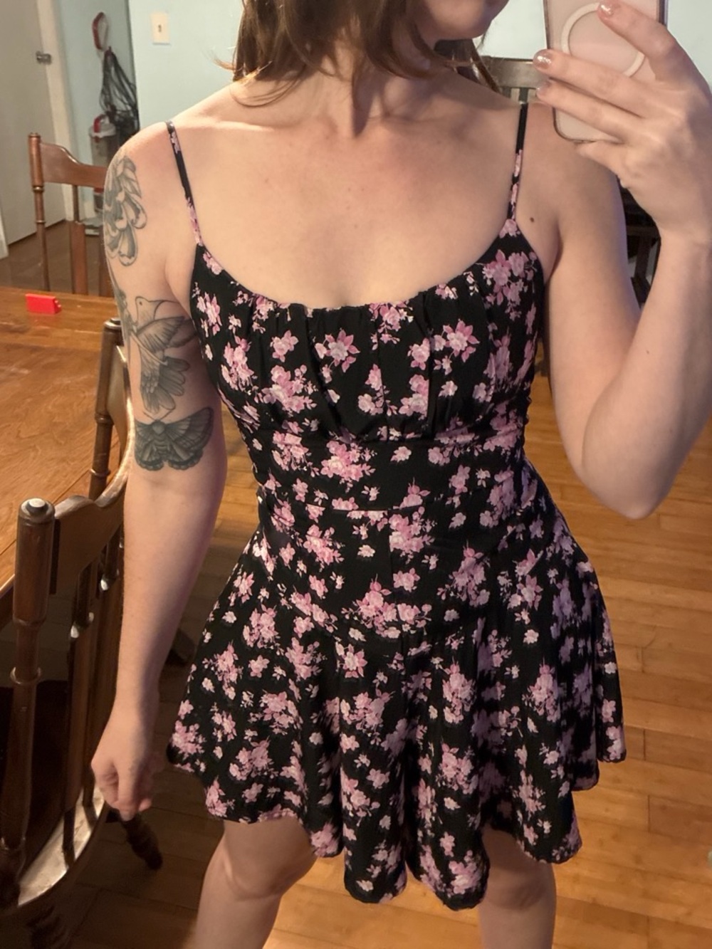 The cutest Black & pink floral romper mini dress